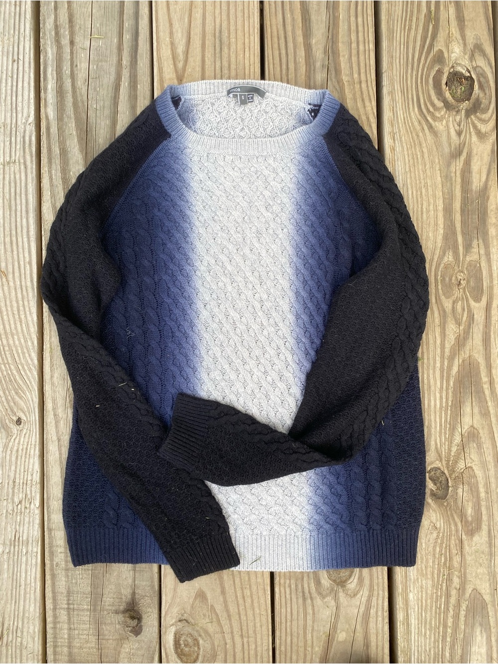 Vince Colorblock Cable-Knit Crewneck Sweater - Navy & Light Gray